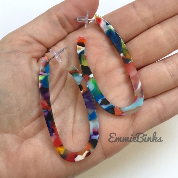 ✨3for$38 New Anthro Skinny Confetti Multicolor Hoop Earrings - Picture 5 of 12